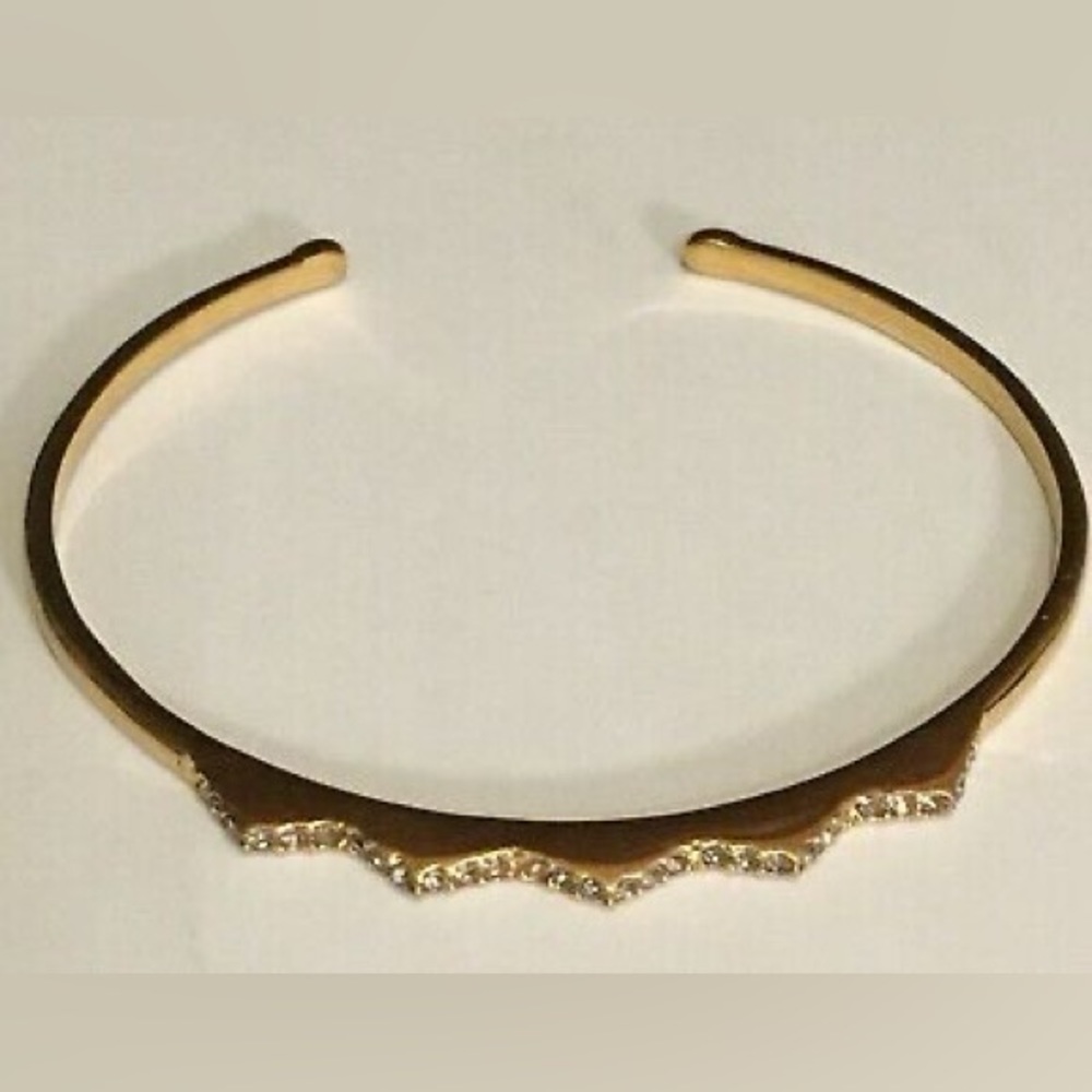 Stella and Dot gold Tone Cuff Bracelet With Clear Rhinestones, Spike Shaped
